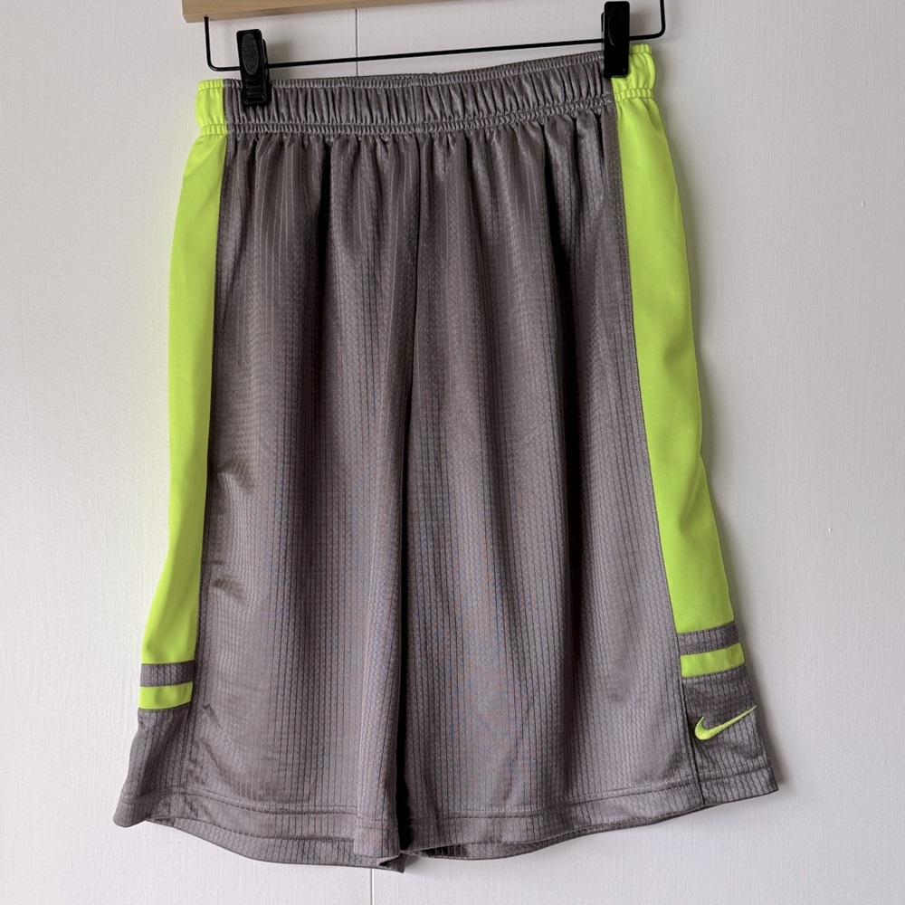 Nike Boy’s Athletic Shorts in Gray and Neon Green Sz L